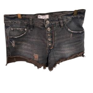 Free People Denim Button Fly Distressed Frayed Cut-off Shorts Jorts Size 25